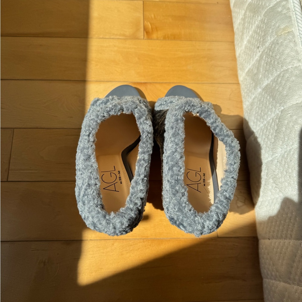 New! Agl Gray High-Heeled Mules with Fluffy Texture size 39EU/8.5US - Picture 7 of 7